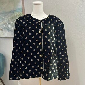 Vintage Black Velvet Gold Embroidered Jacket Made in USA - Size 18W